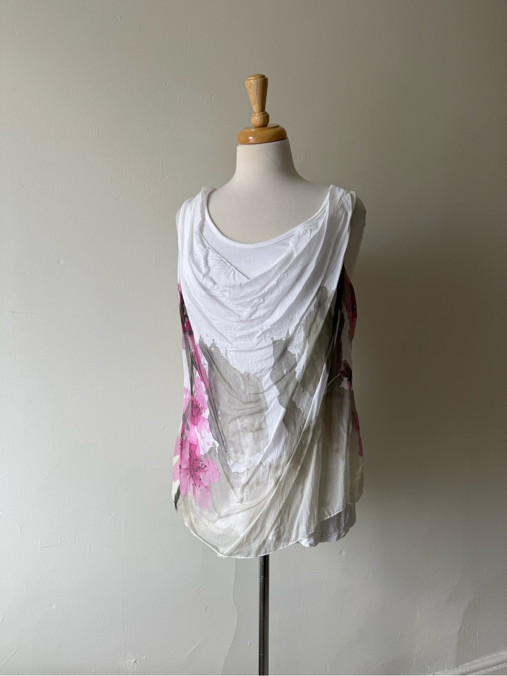 Own It Italy Silk Blend Floral Draped Tank Top Size L